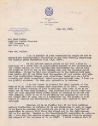 Peter V. Cacchione to Shad Polier about the Connelly-Quill Resolution, June 1947 (correspondence)