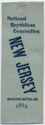 New Jersey National Republican Convention Delegate's Ribbon, 1892