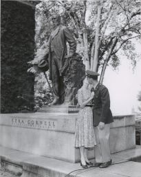 Ezra Cornell Statue, Arts Quad, Kissing next to statue