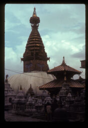 swayambhuko paschim bhag ra najikai Harati mandir (स्वयम्भूको पश्चिम भाग र नजिकै हारती मन्दिर / Western Side of Swayambhu Stupa and Nearby Harati Temple)