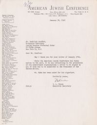 Isaiah L. Kenen to Gedaliah Sandler about Letter to the United States President, January 1948 (correspondence)