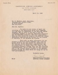 R. Mark to Gedaliah Sandler Regarding Decision to Block IWO Participation in the Conference, April 1943 (correspondence)