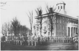 Soldiers training for the Spanish-American War on the grounds around Main Hall