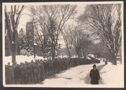 Student military parade by Sage Chapel