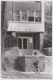 Engineering student, George E. Gull, MAE '72, on a unicycle