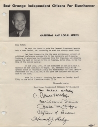 East Orange Independent Citizens For Eisenhower Letter