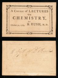 Admission ticket, Benjamin Rush's lectures on chemistry