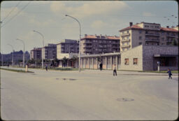 Broad street of residential buildings (Novi Beograd, Belgrade, RS)