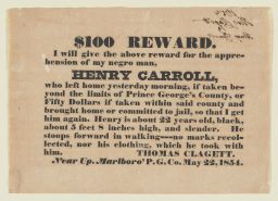 Runaway Slave Broadside for Henry Carroll