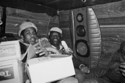Money Ray and Almighty Kay Gee of the Cold Crush Brothers in a van, en route to an unidentified venue
