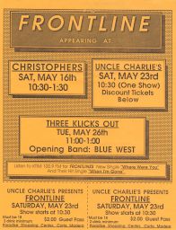 Christopher's, Uncle Charlie's, & Three Klicks Out, 1987 May 16 to 1987 May 26