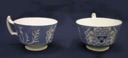 Wedgwood china (University of Pennsylvania), two cups (viewed from different sides) featuring University of Pennsylvania seal, 1936