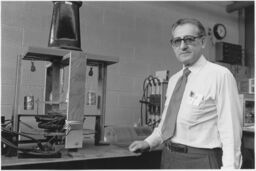 Photo of Simpson (Sam) Linke, Cornell Professor of Electrical Engineering, in Phillips Hall lab