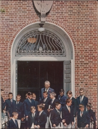 Holiday magazine, p. 89 - photo of Haverford School class of 1970 with headmaster Leslie Severinghaus