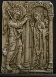 Medieval walrus tusk relief depicting the Annunciation