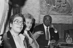 Ray Barretto, Tito Puente, and Machito at a party for Charlie Palmieri at Beau's, the Bronx