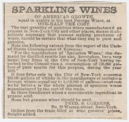 Fred S. Cozzens sparkling wine advertisement.