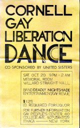 Cornell Gay Liberation Dance poster
