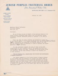Albert E. Kahn and Gedaliah Sandler to the American Jewish Conference Urging Action on Palestine, January 1948 (correspondence)