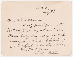 Letter to Edward Titchener from Walter Pater