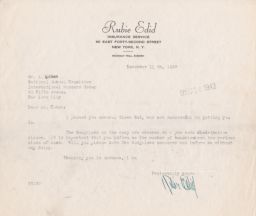 Rubie Edid to A. Cohen Regarding Insurance for Camp Bungalows, December 1943 (correspondence)