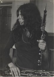 Photograph of Lindsay Cooper holding an oboe