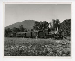 Tweetsie locomotive and Stonewall Jackson train on the Shenandoah Central Railroad on the day of the Golden Spike Ceremony