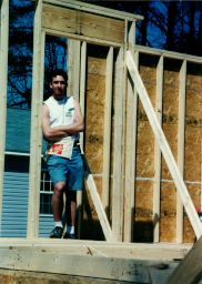 Student volunteer building a home with Habitat for Humanity