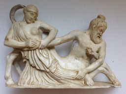 Figures R and S (Lapith woman and Centaur), West pediment, Temple of Zeus, Olympia, miniature