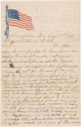Letter Describes Rickett's Trip to Annapolis, the Wounded Soldiers and
                     an Arrest of an African American for Attempting to Poison Soldiers with Rum