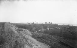Fossil delta terrace (S- portion) looking South from North position Hook (on right) Mouth of stream Valley cut into the delta, 24 Oct. 1895, C. S. Downes, Ludlowville