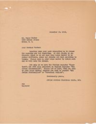 JPFO to Meyer Farber about Change in Magazine Delivery, December 1946 (correspondence)