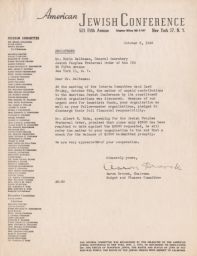 Aaron Droock to Rubin Saltzman about Unpaid Dues, October 1945 (correspondence)