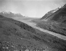 Land end of Nunatak Glacier and faulting, from southern margin of Nunatak