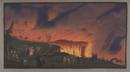 Campi Phlegraei: Plate XXXVIII "A night view of a current of lava, that ran from Mount Vesuvius towards Resina, the 11th of May 1771"
