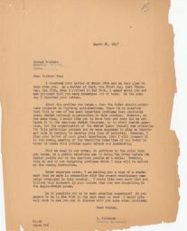 Rubin Saltzman to Joseph Brainin about JPFO Actions Against Anti-Semitism, March 1947 (correspondence)