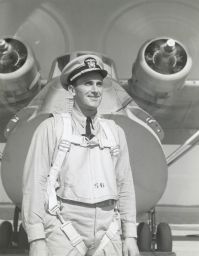Walter E. Shinn (1916-1988), B.S. In Econ. 1940, as a WWII naval pilot, in front of his plane