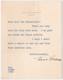 Eleanor Roosevelt to Martha Van Rensselaer