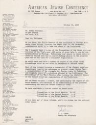  Isaiah L. Kenen to Rubin Saltzman about Transcripts of Previous Meetings, October 1947 (correspondence)