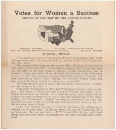 Votes for Women a Success: Proved by the Map of the United States