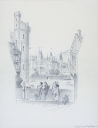 Untitled (Medieval Paris scene by water)