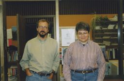 Reference librarians Pete Gilbert and Gretchen Revie
