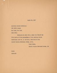 JPFO to American Jewish Conference about Check, March 1947 (correspondence)