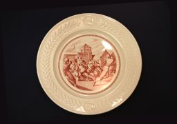 Wedgwood china (University of Pennsylvania Bicentennial, 1940), plate depicting Forward Pass Franklin Field