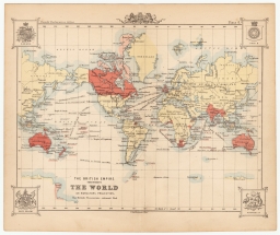 The British Empire Throughout the World on Mercators Projection, The British Possessions coloured Red.