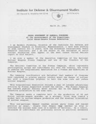 Press Statement at the announcement of the bipartisan, joint House-Senate Freeze Resolution, 1982