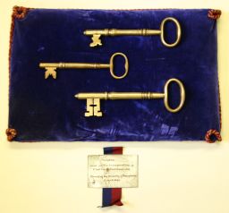 Ceremonial keys to the College, with insignia and cushion