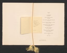 Dinner menu to James Woods given by John McEntee Bowman.