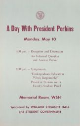 A Day with President Perkins reception and symposium poster.