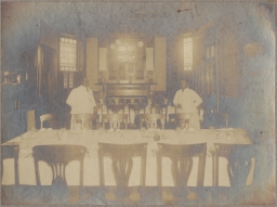 Phi Gamma Delta Dining Room with Two African American Servers ca. 1906
